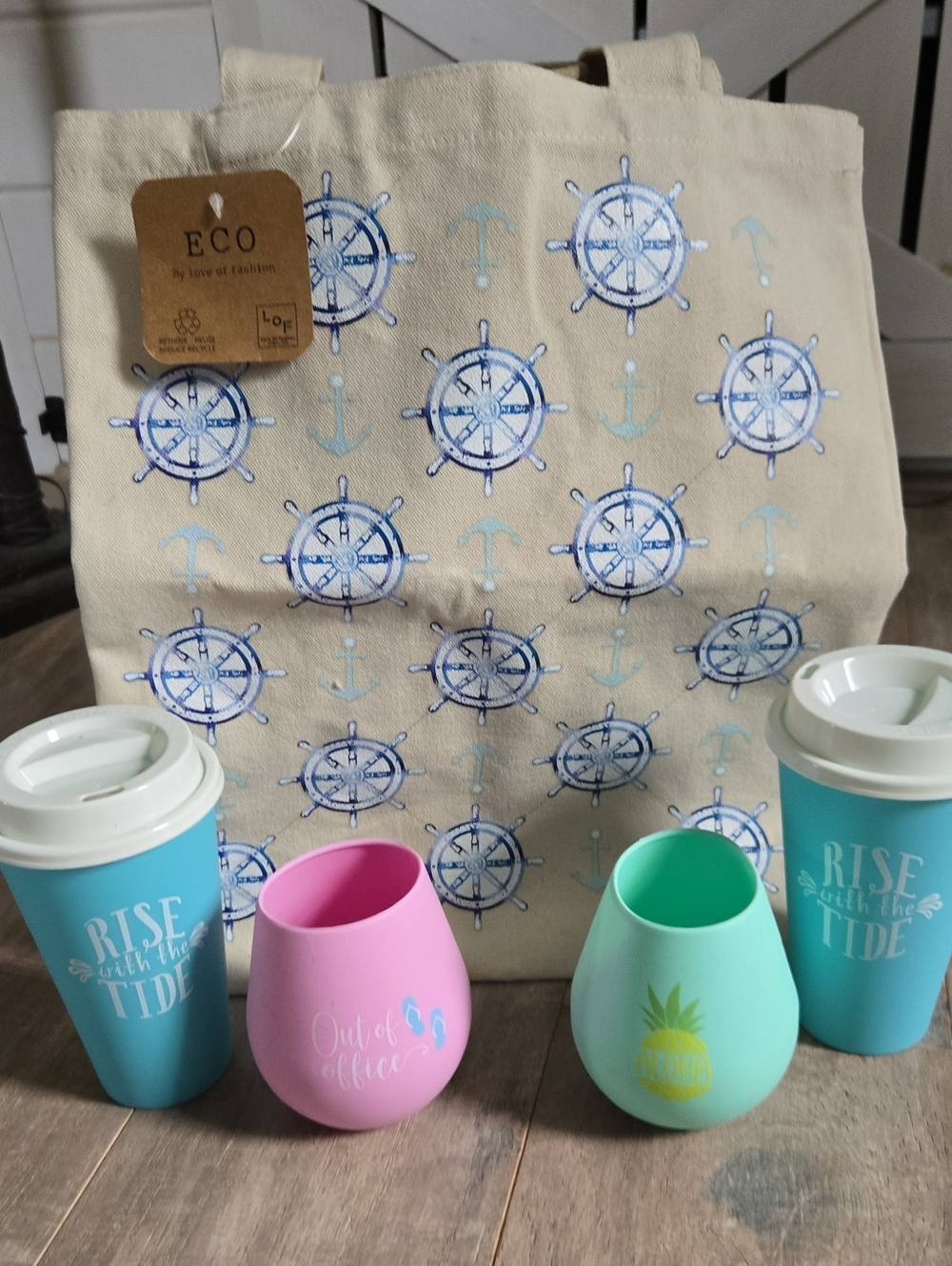 NEW Anchor Canvas Bag And Beach Travel Cups